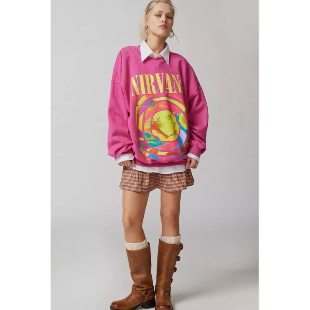 Urban Outfitters Nirvana Pink Smile Oversized Sweatshirt -Small/Medium